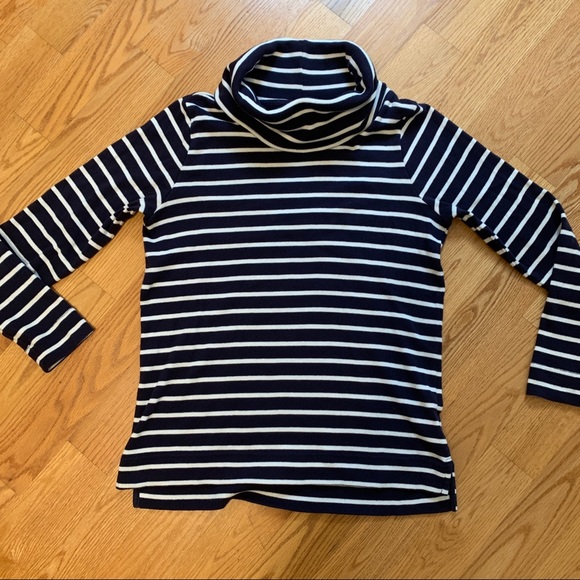 L.L. Bean Sweaters - Nautical classic preppy navy and white cotton striped cowl turtleneck sweater